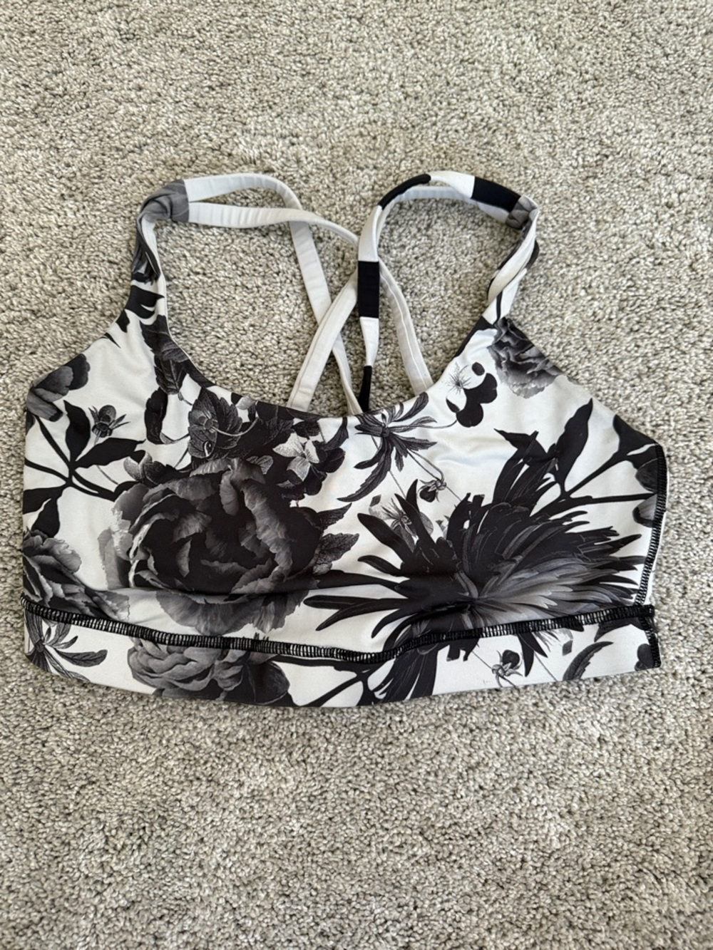 lululemon athletica Black & White Floral Strappy Sports Bra